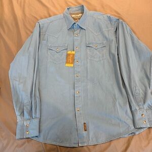 New NWT Wrangler Western XL Retro Blue Pearl Snap Shirt Cowboy Rodeo